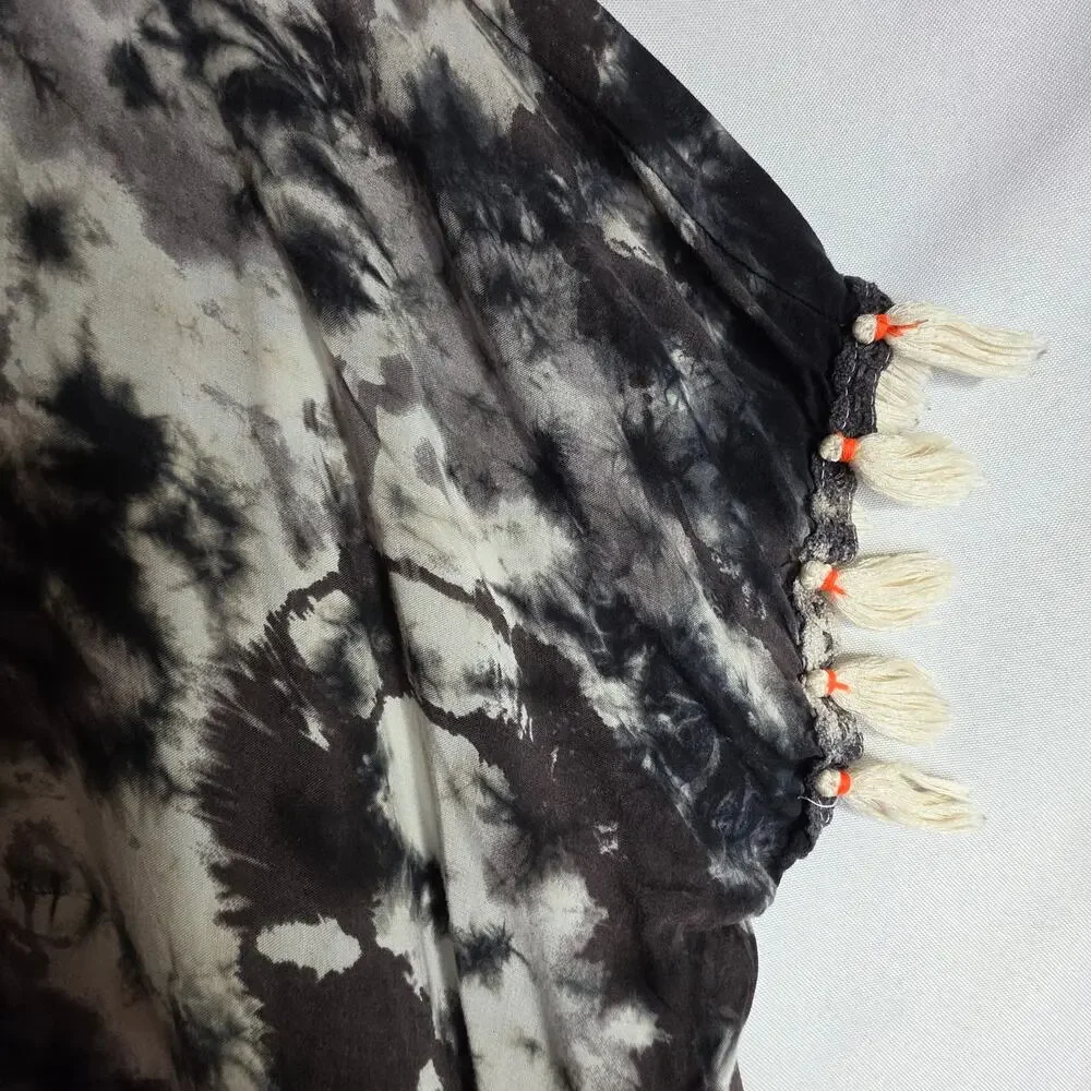 Surf Gypsy Sm TieDyed‎ gray n white Swimcover with Tassels n Beads. Sexy Hippie